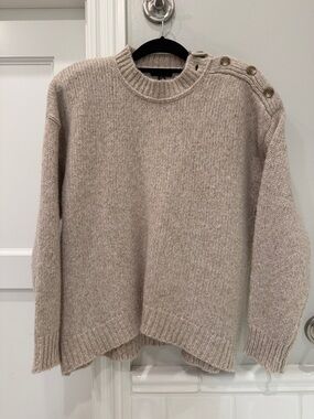 J.Crew Crewneck Button-Shoulder wool blend Sweater in Oatmeal